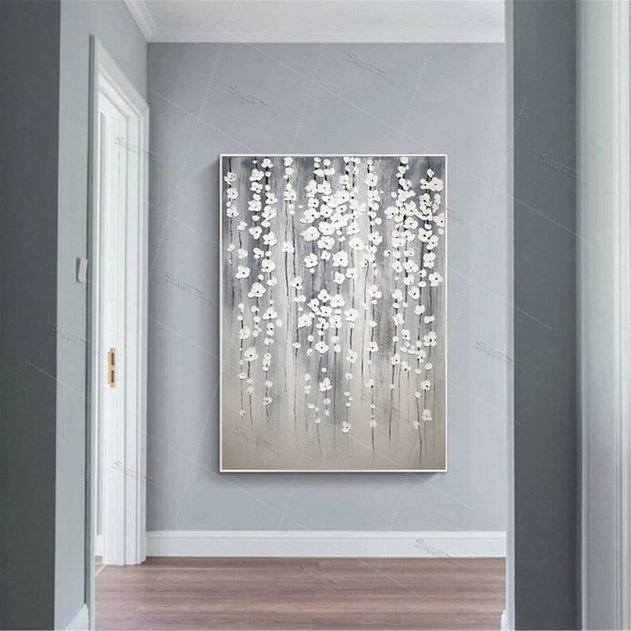 Oversized Silver Paintings Hallway Abstract Canvas Wall Art L4PKG wall art